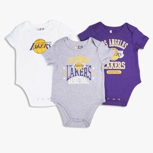 Ultra Game Unisex NBA Official Lakers Soft Cotton 3 Pack Baby Bodysuits